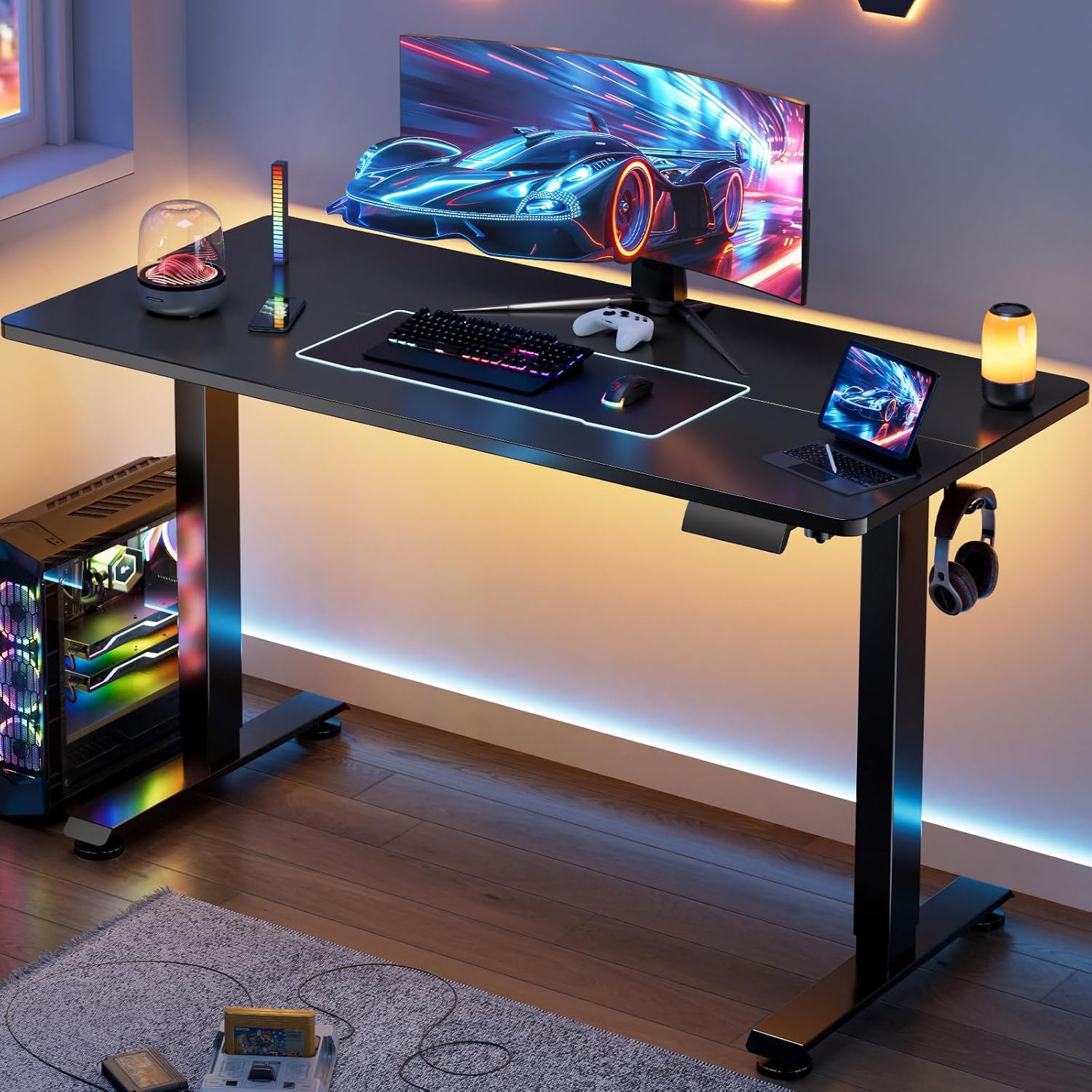 Veken 55 Inch, Height Adjustable Sit Stand Up, Wood Desktop, Work Home Office Computer PC Table, Tall Standup Workstation, Gaming Writing Study