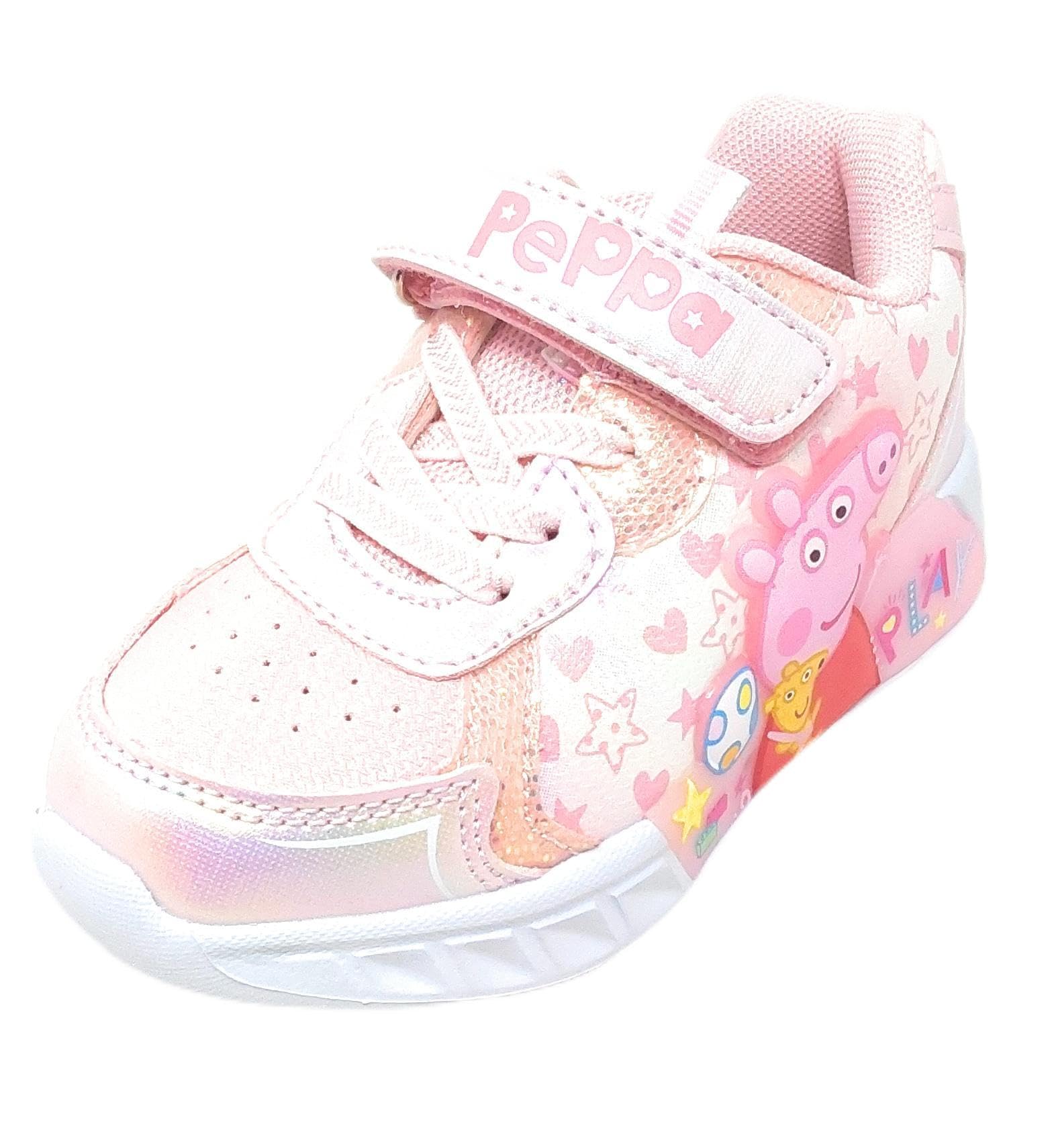 Scarpe da Bambina E4210033S con PeppaPig,Rosa con Glitter,a Strappo,Luci Integrate nell'intersuola e Lato Sneaker