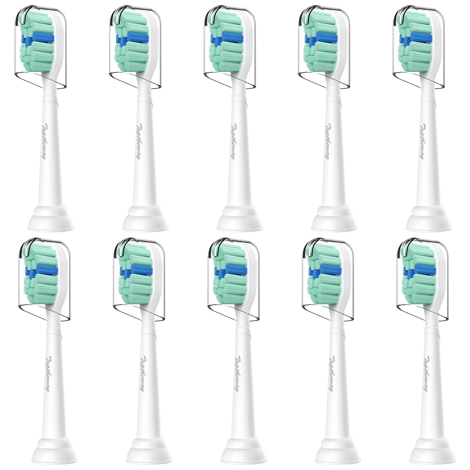 Toptheway Toothbrush Replacement Heads Compatible with Philips Sonicare C1 C2, Plaque Control Electric Toothbrush Head for ProtectiveClean 4100 5100 5300, 10 Pack