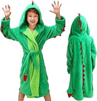 lontakidsKids Boys Animal Plush Bathrobe Dinosaur Monster Hooded Fleece Sleep Robe 3-8 Years