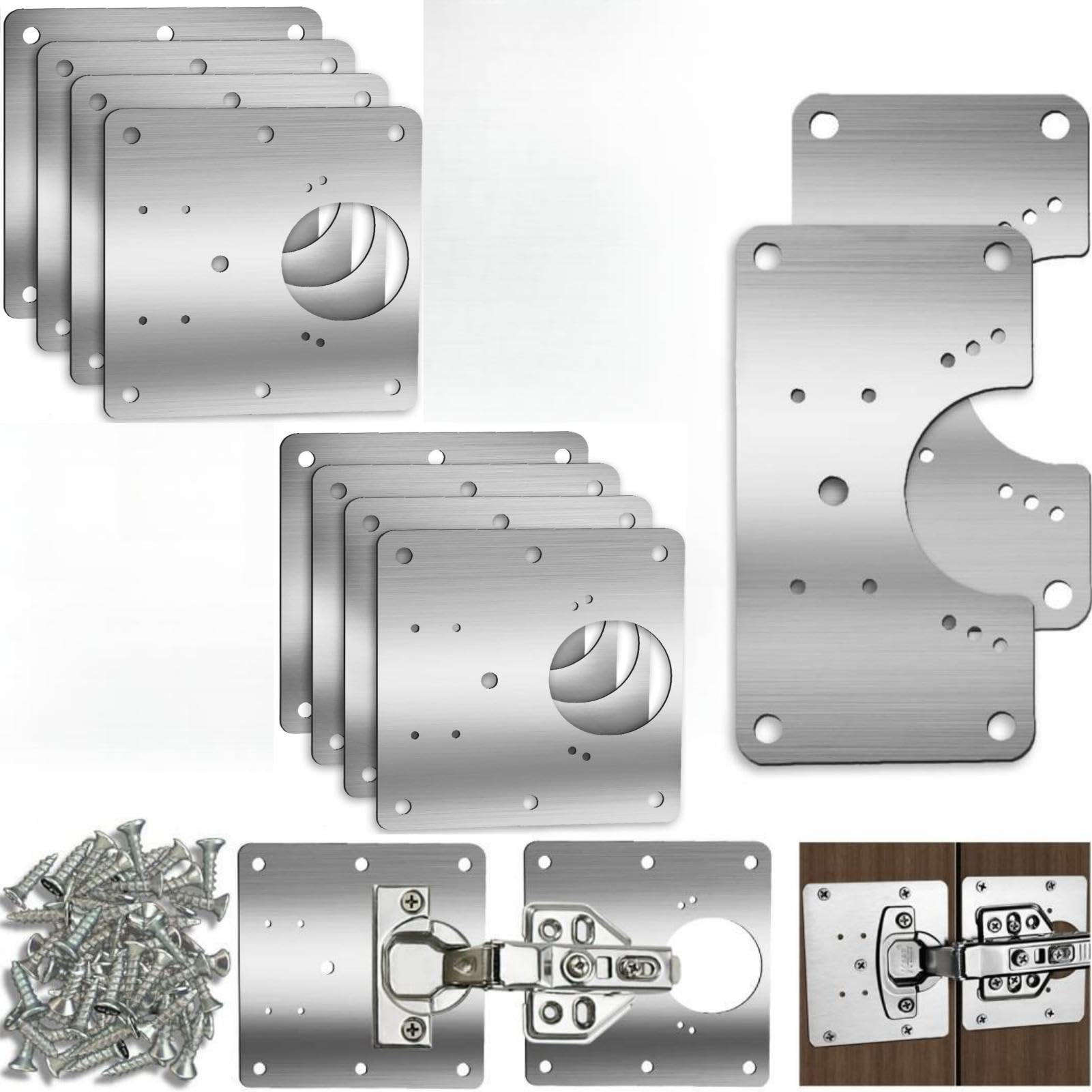 10 PCS Cabinet Hinge Repair Plate, Stainless Steel Hinge Repair Board, Kitchen Cupboard Door Brackets Kit,Fixing Plate Bracket Kit with Mounting Screw-image-8