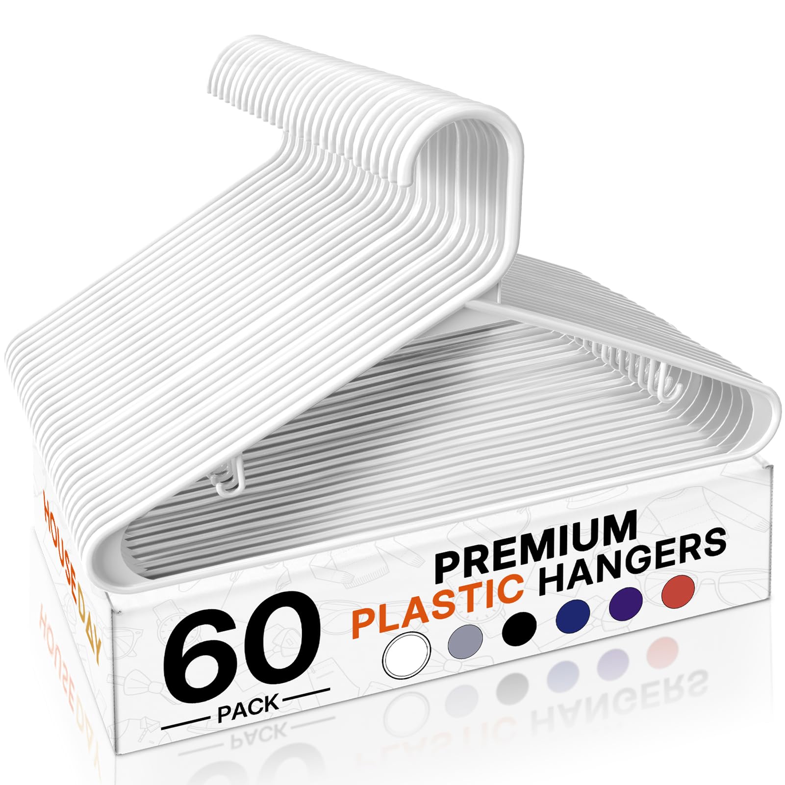 HOUSE DAY White Plastic Hangers 60 Pack, Clothes Hangers with Non Slip Hooks, Durable & Space Saving Coat Hanger, Light-Weight Clothing Hanger, Perfect Closet Organizer for Everyday Use