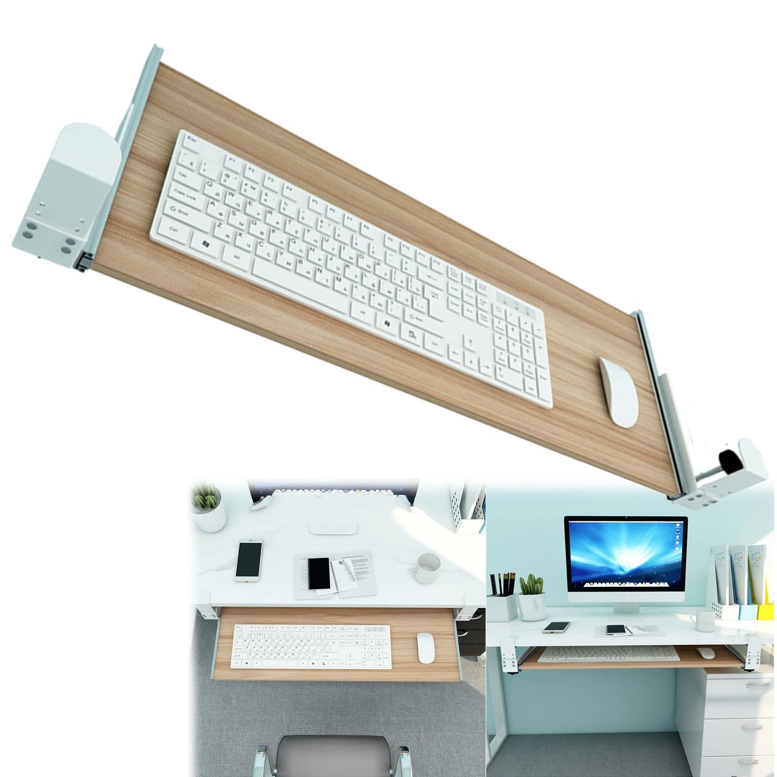 JFGCTYHXY Keyboard tray, Wooden Tray Keyboard Support Bracket with Slides, Clamp-On Drawer,Under Desk Slide-Out Platform/Red/55 * 30Cm(Walnut,55 * 30Cm)