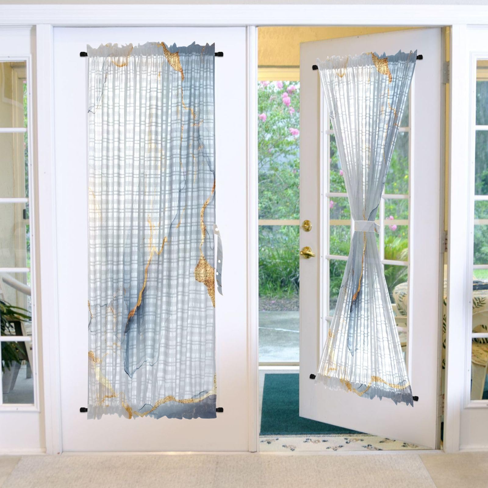 Rideau de garage effet marbre blanc occultant et pliable pour cuisine