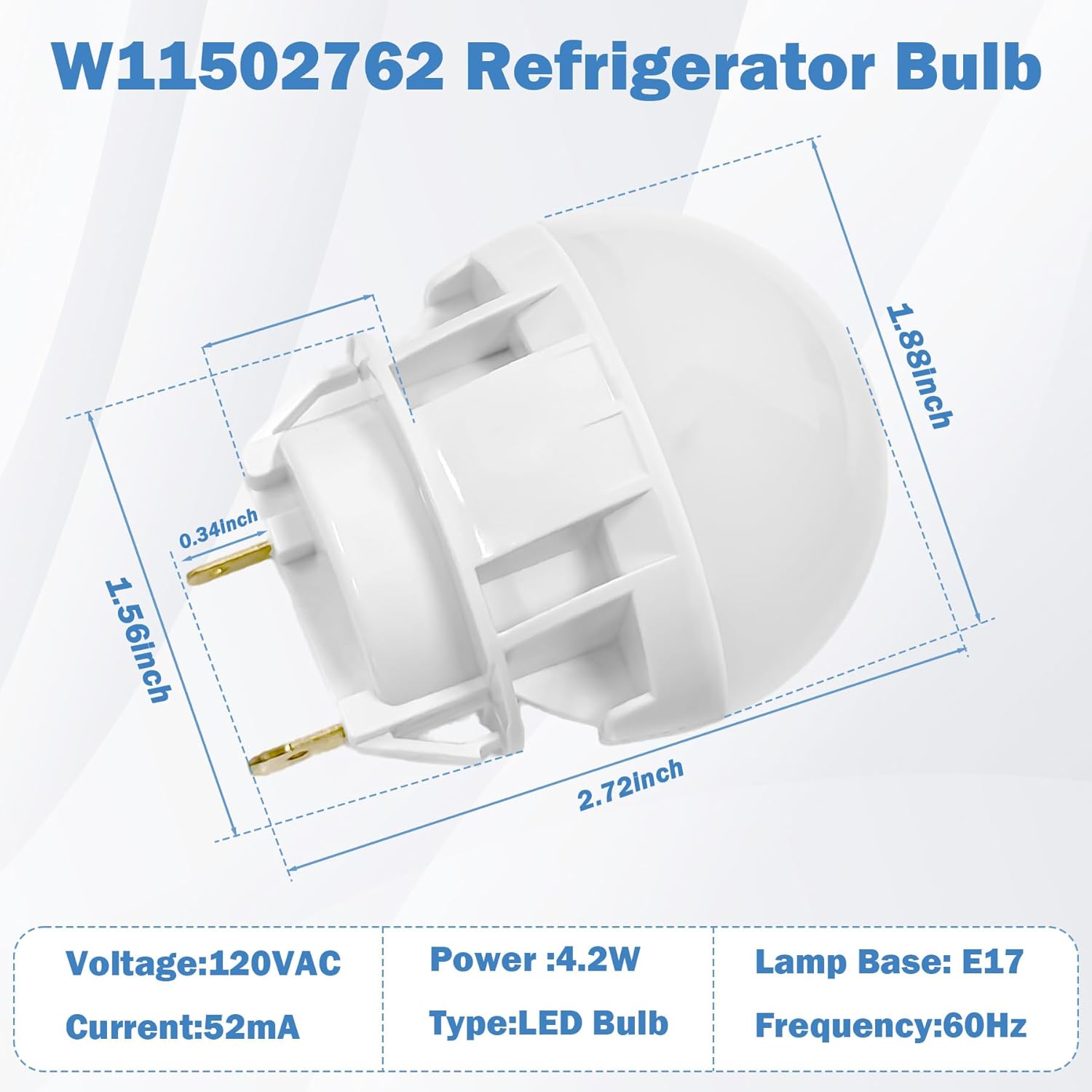 BigHead W11502762 W11254095 Refrigerator LED Light Bulb Replacement for Whirlpool Amana Maytag KitchenAid Jenn-Air Kenmore Gladiator Replaces AP6995680 PS16226986 EAP16226986 Fridge Light Bulb