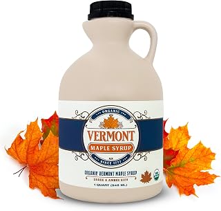 Organic Vermont Maple Syrup Grade A Amber Rich 32 oz - 100% Pure Authentic for Pancakes Waffles Baking Vegan Paleo Gluten-Free