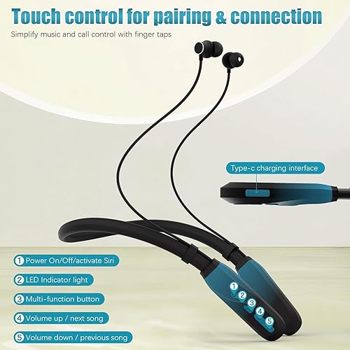 Miniatura 4 de Auriculares Bluetooth con banda para el cuello, 200H tiempo de reproducción extra largo, auriculares inalámbricos estéreo con micrófono, Verde