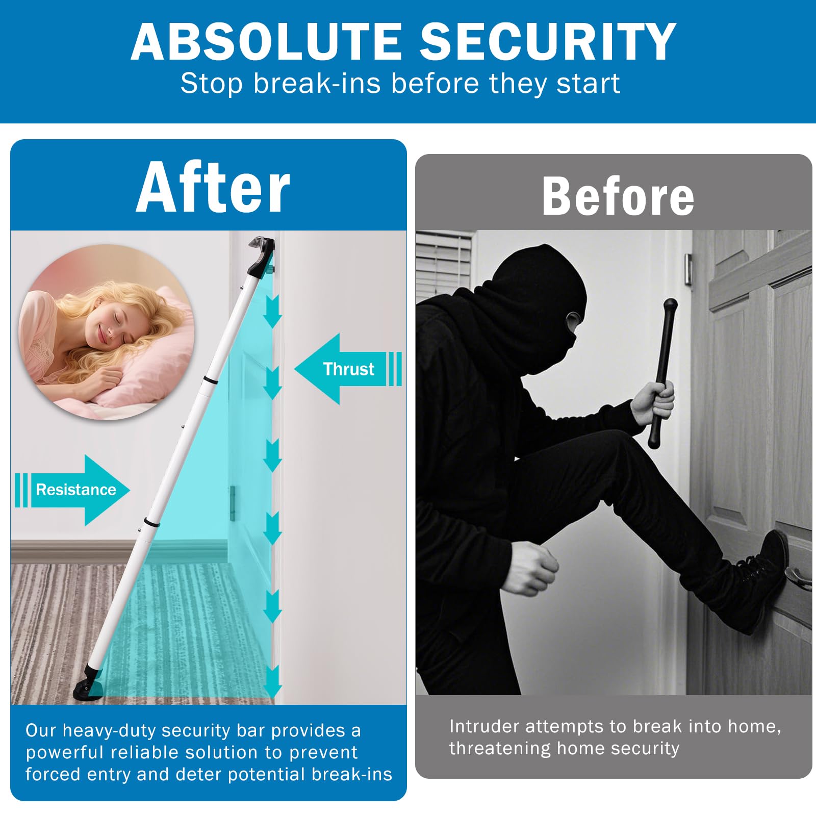 Barra di sicurezza per porta scorrevole resistente, regolabile, 58,4 - 119,4 cm, blocco di sicurezza per casa e viaggi, con base antiscivolo a 360°, per tutti i pavimenti, dispositivi di sicurezza per