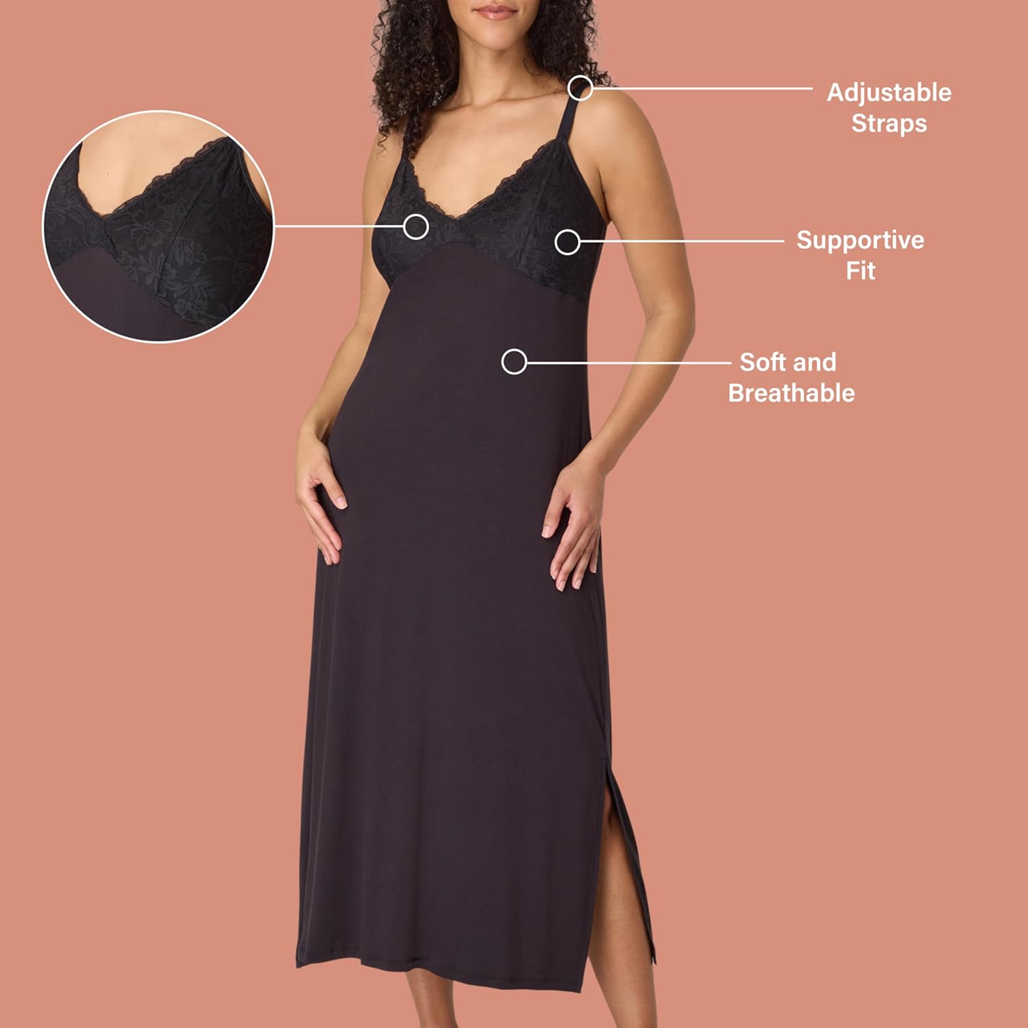 Bali womens Nightgown, Breathe Lace-trim Nightgowns for Women With Adjustable Straps, Breathable Sleepwear Gown - Image 4