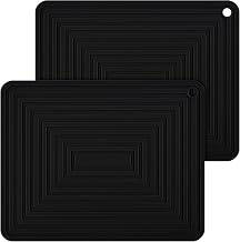 Nstezrne Black Silicone Trivets Mats for Hot Pots and Pans, Rectangular Multi Purpose Big Trivets Mat -Heat Resistant Silicone Trivet Small Drying Mats Hot Pads Set of 2