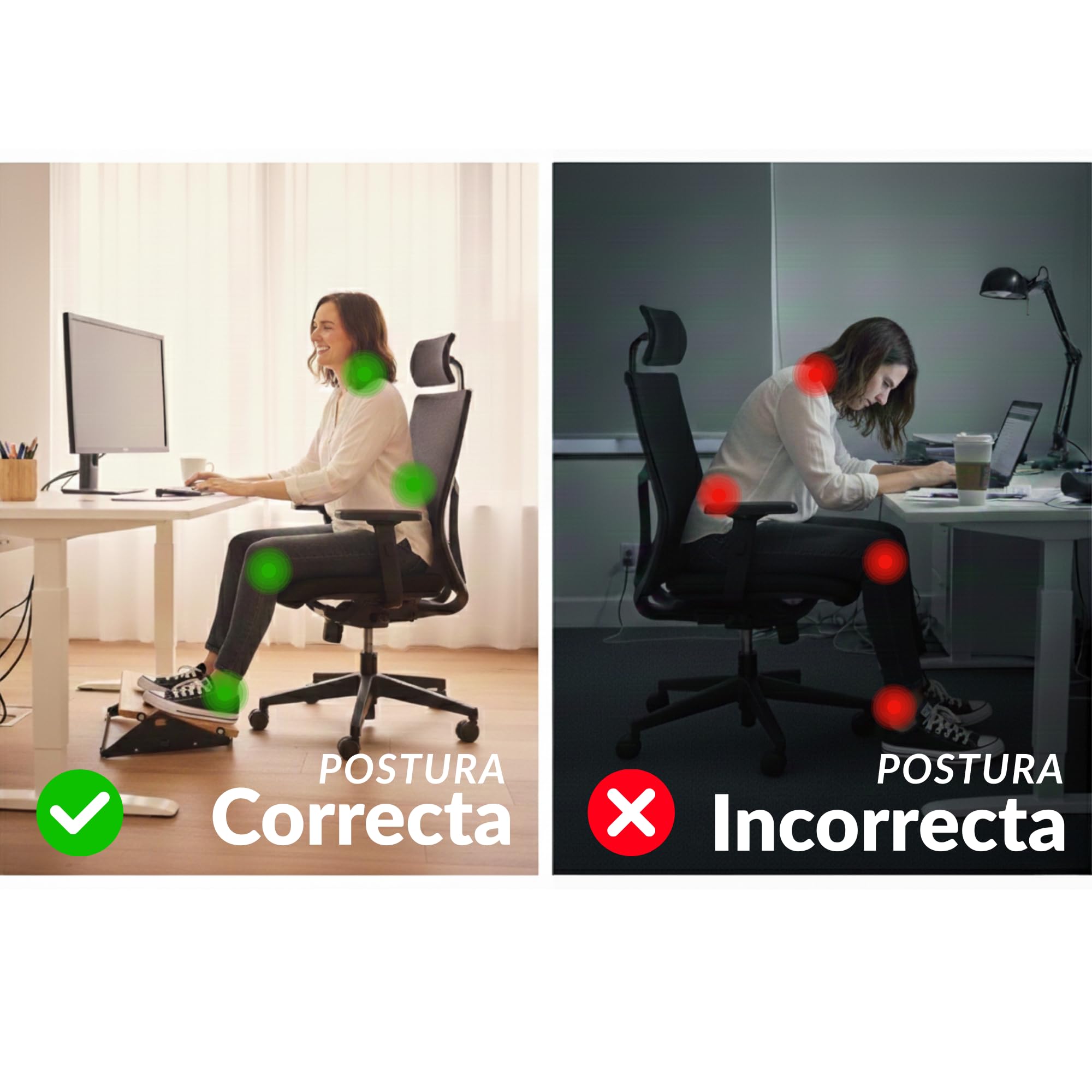 Reposapiés ergonómico de altura ajustable para oficinas bajas, movimiento suave con ruedas, suela base de madera y acero, diseño minimalista y elegante, ideal para el hogar y la oficina