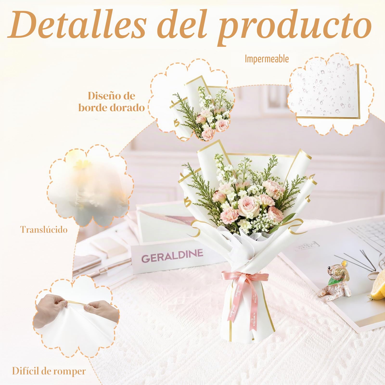 Staranry 20 Papel Coreano para Flores, Papel Regalo Cumpleaños Impermeable, Papel de Regalo, Papel Embalaje para Envolver Regalos, Flores, Artes y Manualidades (Blanco, 58 x 58 cm)