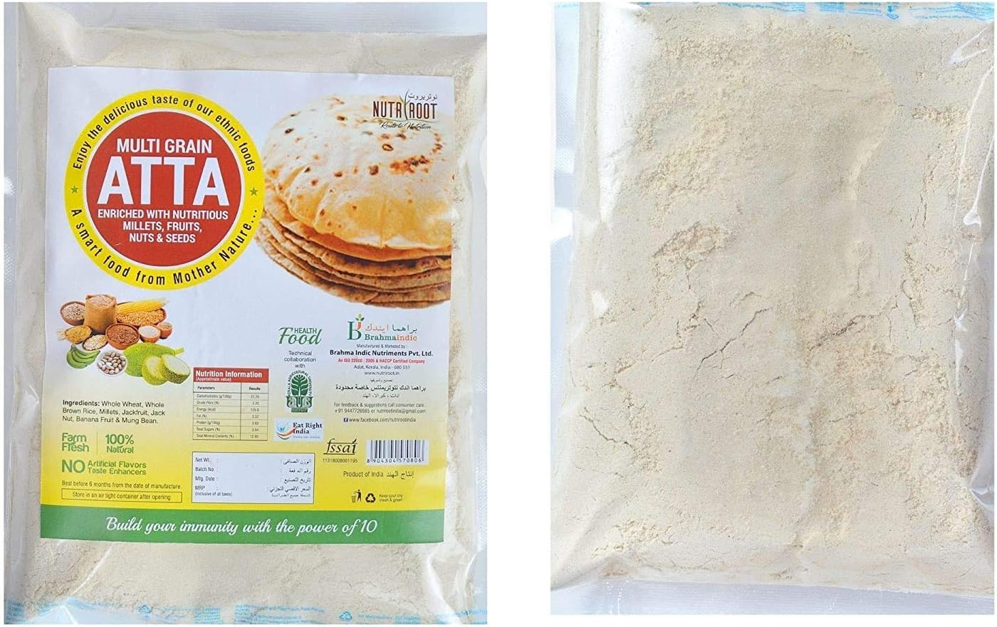 NUTRIROOT Natural Multigrains Nutri Atta , 500 Grams (Pack of 4)