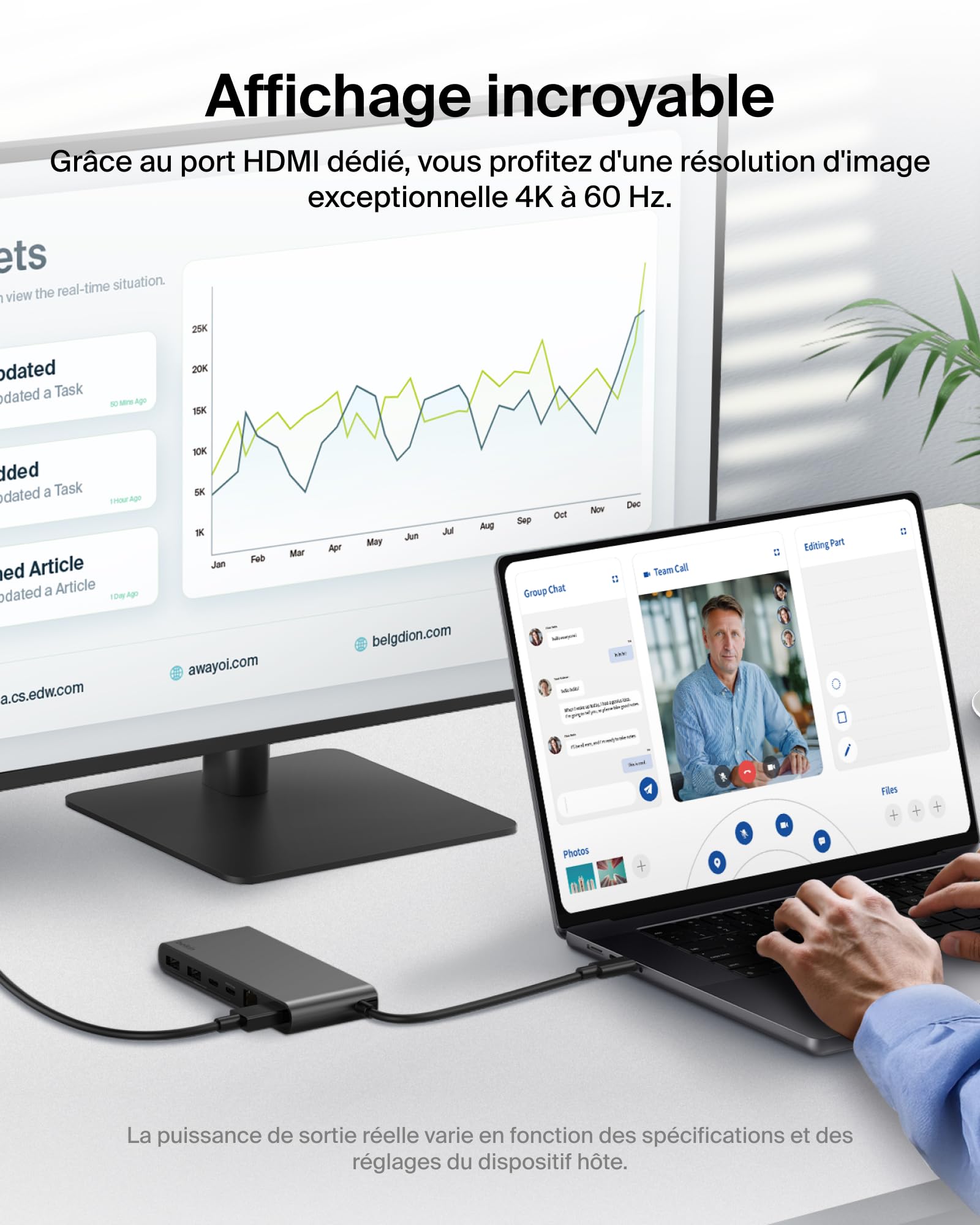 Belkin Connect Hub USB C 8-en-1, Prise en Charge De La Résolution 4K à 60 Hz, Fonctionne avec Mac, Windows, Chromebook, PD de 100 W, Transfert De Données De 10 Gbit/s, Ethernet De 2,5 Gbit/s - Gris