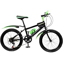 20 Inch Mountain Bike for Kids, 7 Speed Child Bike with Double Disc Brake, 20 Inch Bicycle of Carbon Steel Frame Adjustable Seat with Mudguards and Storage Bag for Boys Girls of Height 1.3-1.5m, Green