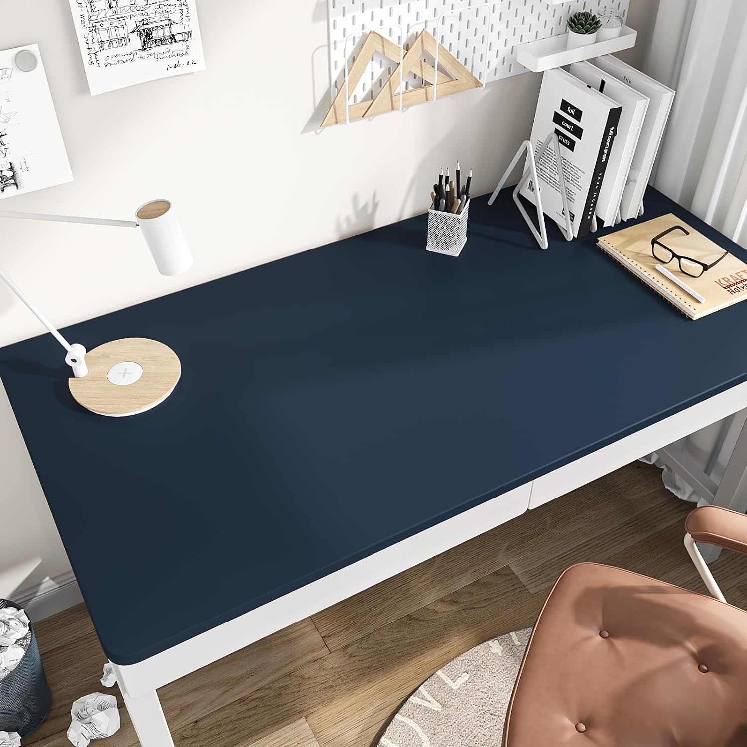 Navy Blue Peel and Stick Wallpaper Removable Matte Blue Contact Paper Waterproof Thick Solid Color Cabinet Vinyl Wrap 15.7"x472" Self Adhesive Navy Wallpaper for Bathroom Countertops Shelf