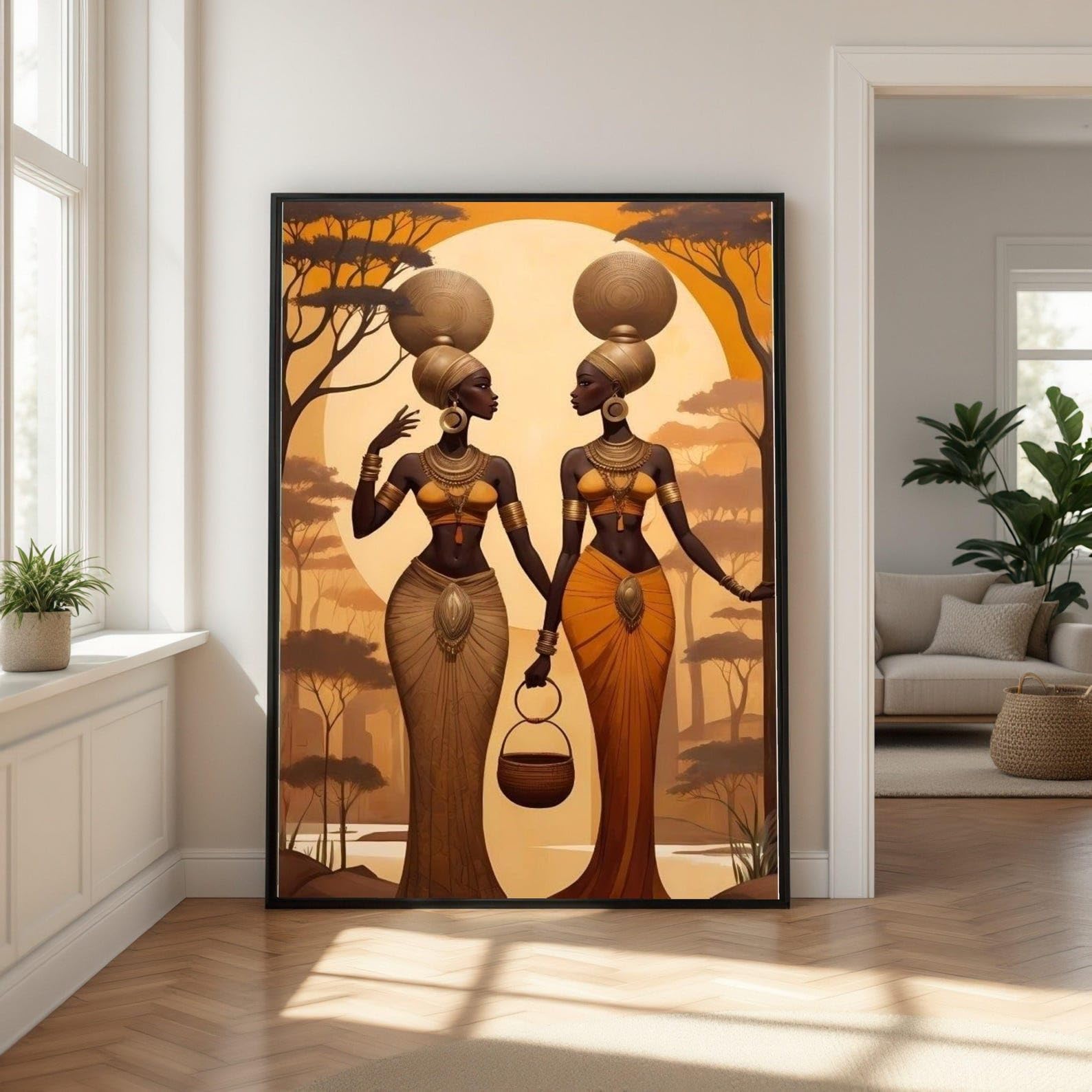 LMYCHENG Elegant African Woman Canvas, Tribal Female Wall Art, Ethnic Oil Painting, African Culture Aesthetic Art Canvas Print(70x110cm/Frameless)