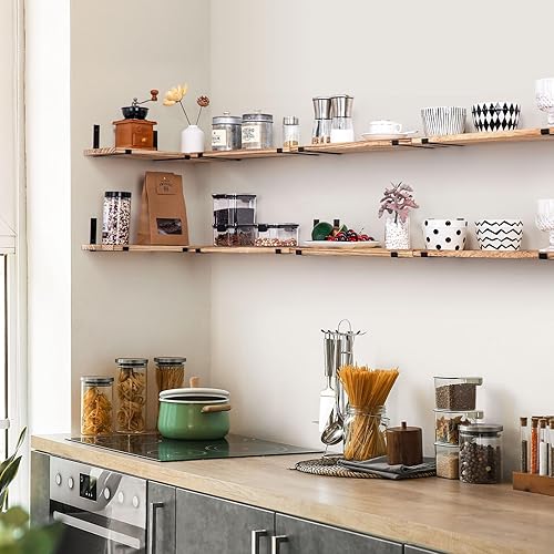 Miniatura 8 de SALA Estantes flotantes para decoración de pared, estantes de pared de 6 pulgadas de ancho, juego de 8 estantes de pared de madera marrón claro,