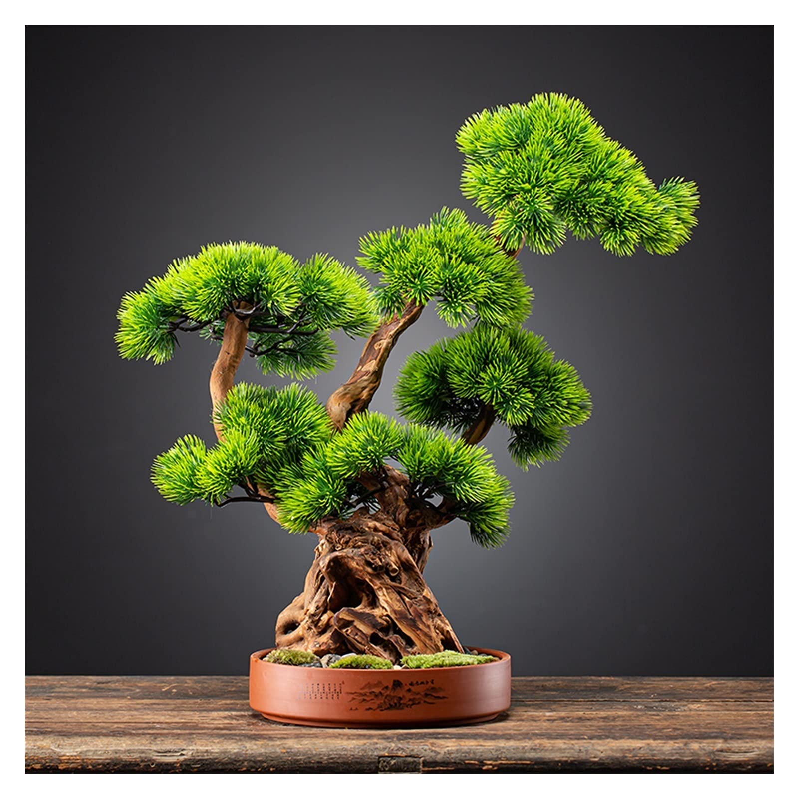 Artificial Bonsai Plant Welcome Pine Cliff Cypress Simulation Bonsai Living Room Hotel Entrance Decoration Ornaments Purple Sand Flower Pot Potted Plants Artificial Bonsai Tree,