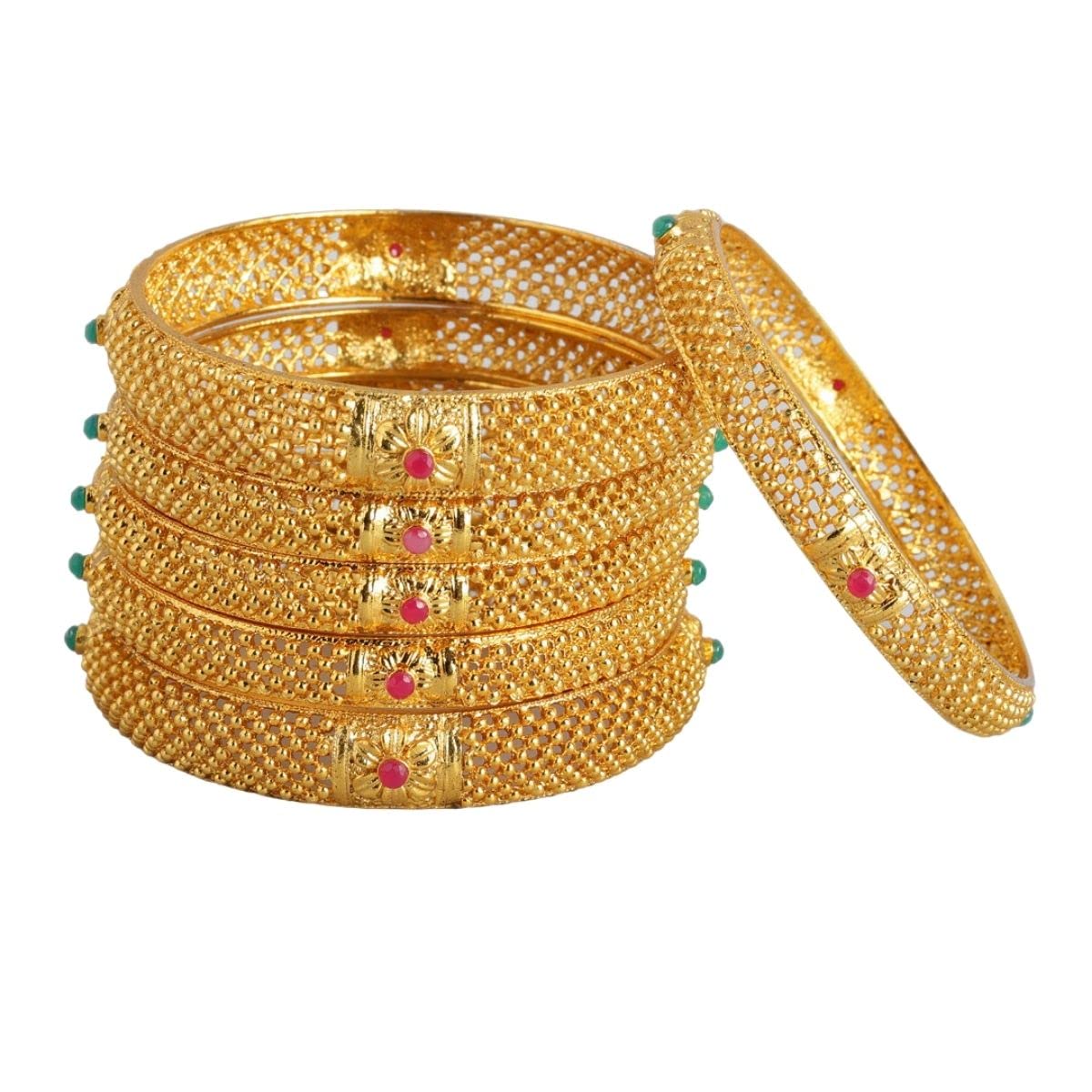 ACCESSHER 22kt Gold-Plated Set of 6 Studded Sustainable Handcrafted Bangles (2.6) (B09X177K34) Amazon Price History, Amazon Price Tracker