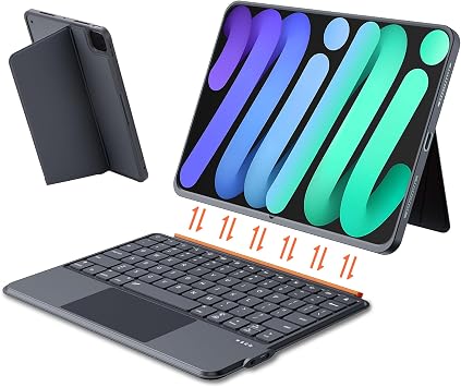FanGoFast Keyboard Case for iPad A16 11th Generation & iPad 10th Generation, Magnetic Detachable Wireless Keyboard Cover with Multi-Touch Trackpad & 7 Color Backlit Gray
