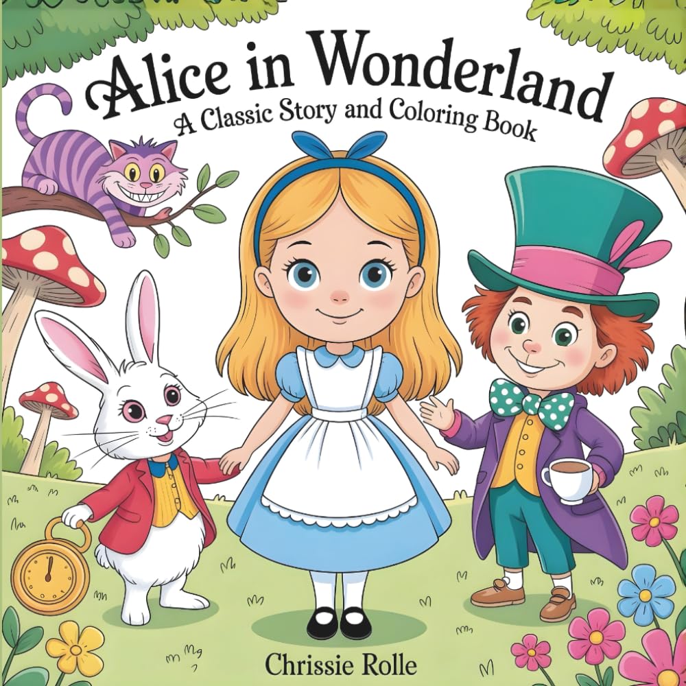 Alice in Wonderland: A Classic Story and Coloring Book: Bold & Easy Whimsical Coloring Book for Adults and Kids (Relaxation, Mediation, Stress-Relief)