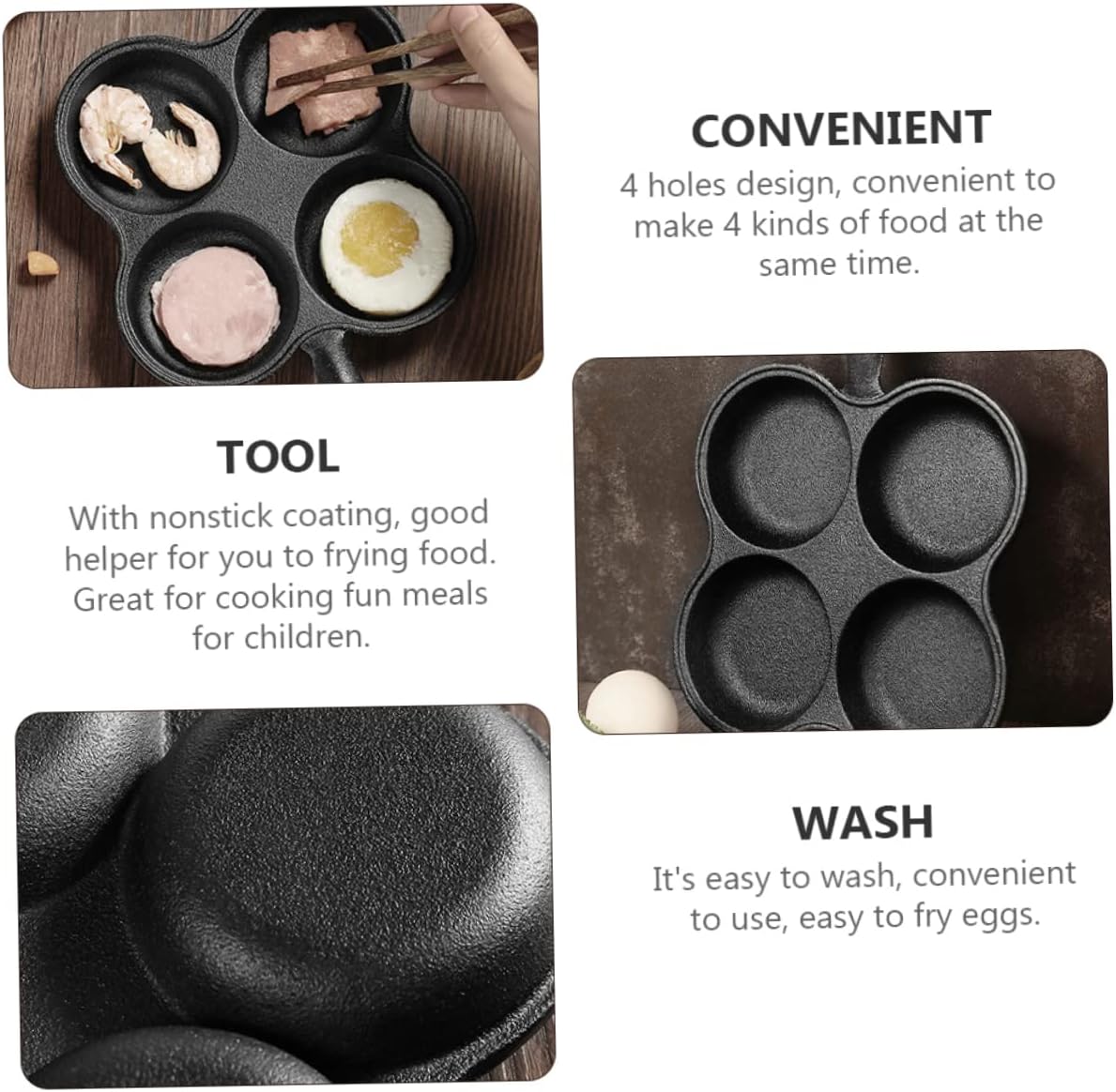 Four-hole Non-stick Egg Frying Pan Cast Iron Omelette Skillet for Breakfast Cooking Lightweight and Easy to Clean Kitchen Accessory
