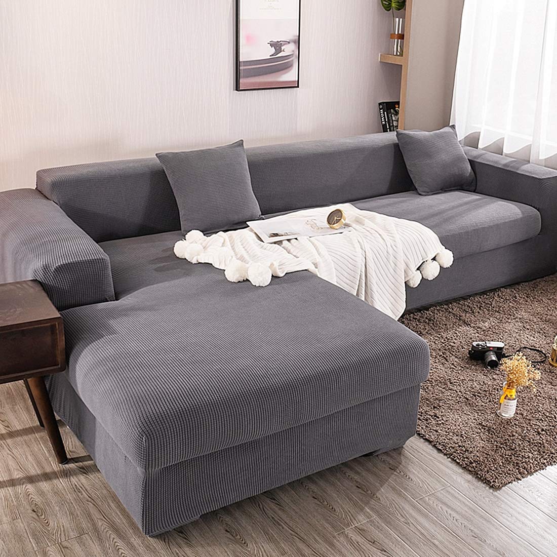 Housse de canapé d'angle anti-griffes : protection intégrale en tissu élastique 4 places