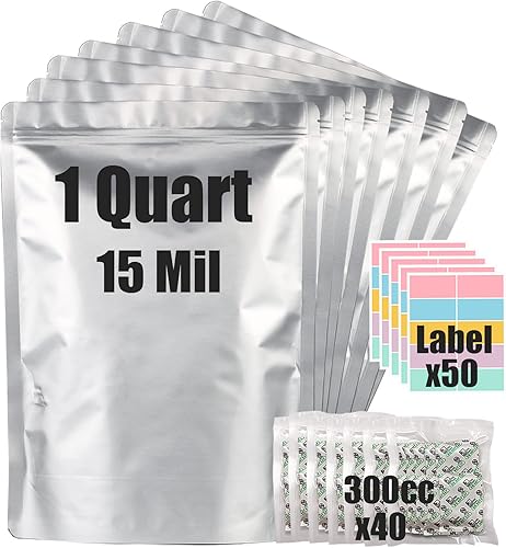 Miniatura 1 de 30 bolsas de Mylar de 1 cuarto de galón para almacenamiento de alimentos (15 mil extra gruesas de 7.5 mil cada lado) con absorbentes de oxígeno de