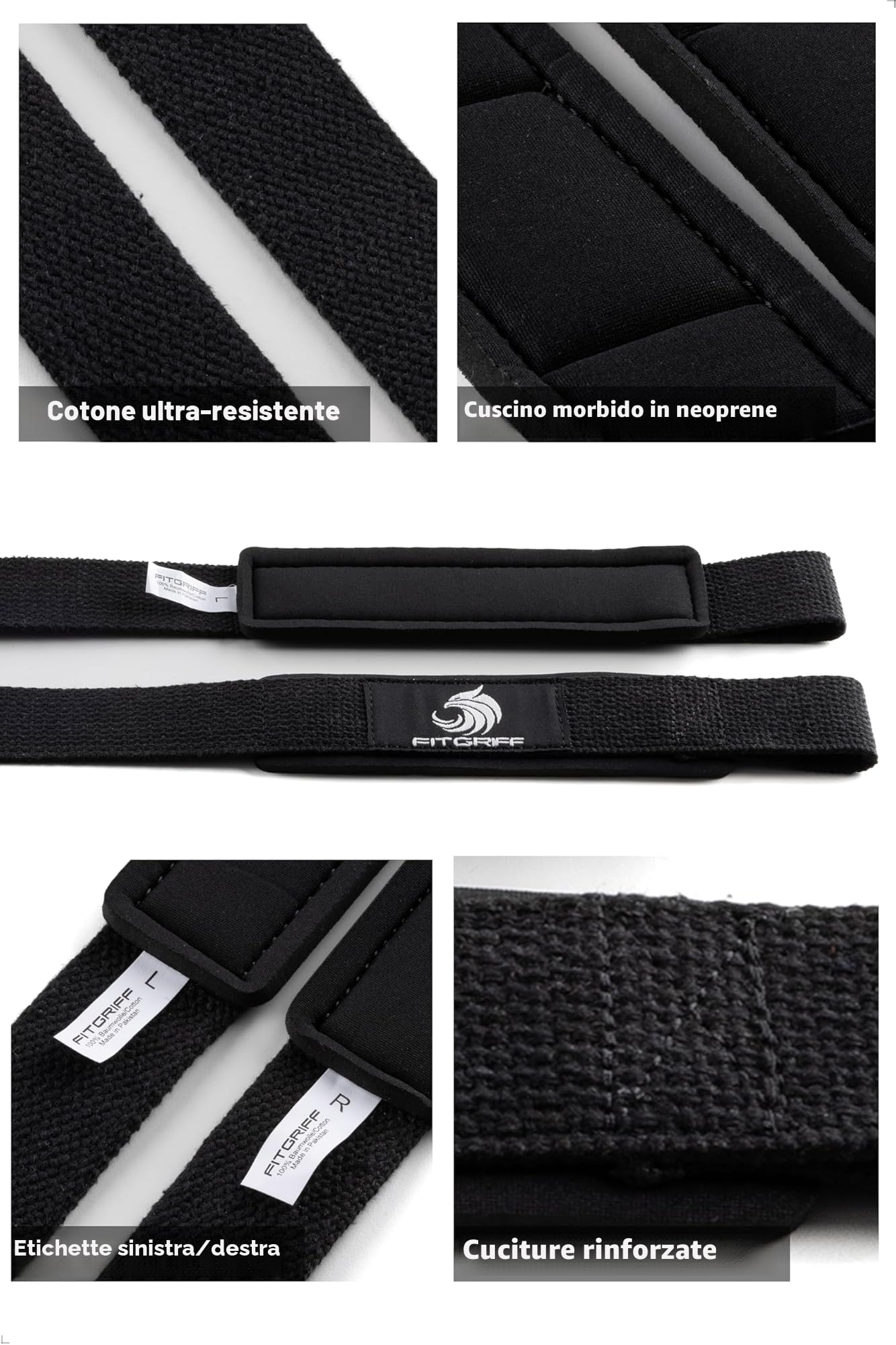 Fitgriff® Straps Palestra - Fascette Sollevamento Pesi - Fasce, Cinghie per Stacchi, Gym, Lifting - Accessori Bodybuilding