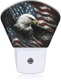 American Flag and Bald Eagle Night Light, USA Flag Nightlight Plug into Wall with Dusk to Dawn Sensor for Kid Girls Boys Women Men Bedroom, Hallway, Kitchen, Bathroom, Stairs Decor