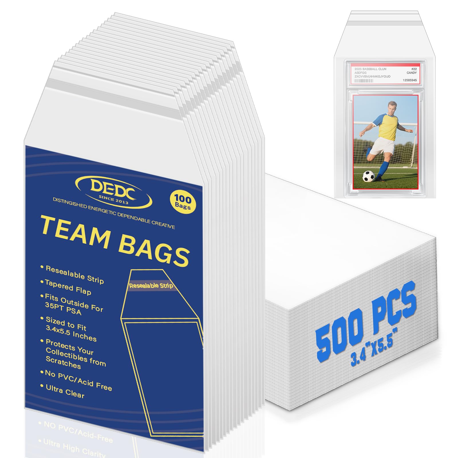 DEDC 500 Bulk Pack Psa Slab Sleeves, Team Bags Graded Card Sleeves Fit Psa Slab Protector for Trading Cards Baseball Sports Rating Boards