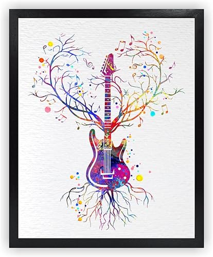 Dignovel Studios 8X10 sin marco guitarra corazón vena amante de la música instrumento músico vieja escuela acuarela arte impresión póster arte pared