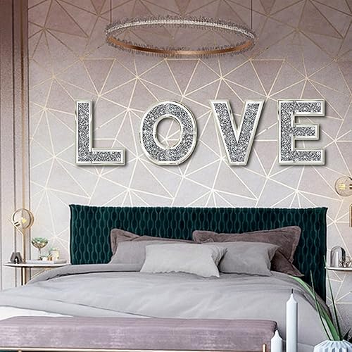 Miniatura 6 de 4 letras independientes de amor. Letras de diamantes de cristal glamorosas. Espejo plateado para decoración del hogar para pared, chimenea,