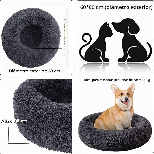 Foto 2 de 6 de TOHDNC Cama para Perro Gato, Redonda Felpa Cómodo Cama para Gatos con Antideslizante Lavable para Pequeños…