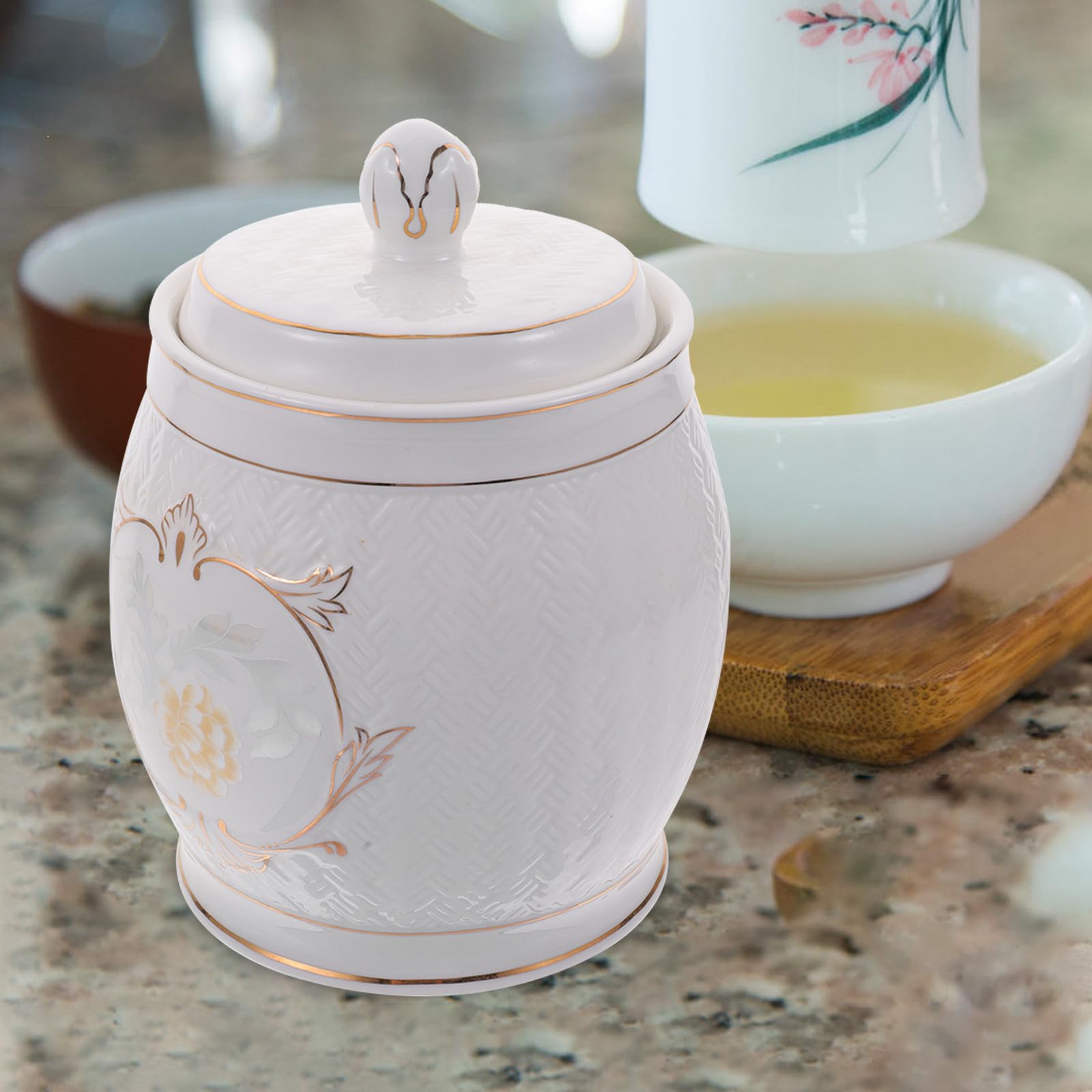 Recipiente de Cerámica Blanco de 1600ml con Tapa Hermética para Almacenar Café y Té, Ahorro de Espacio y Ayuda Organización Cocina