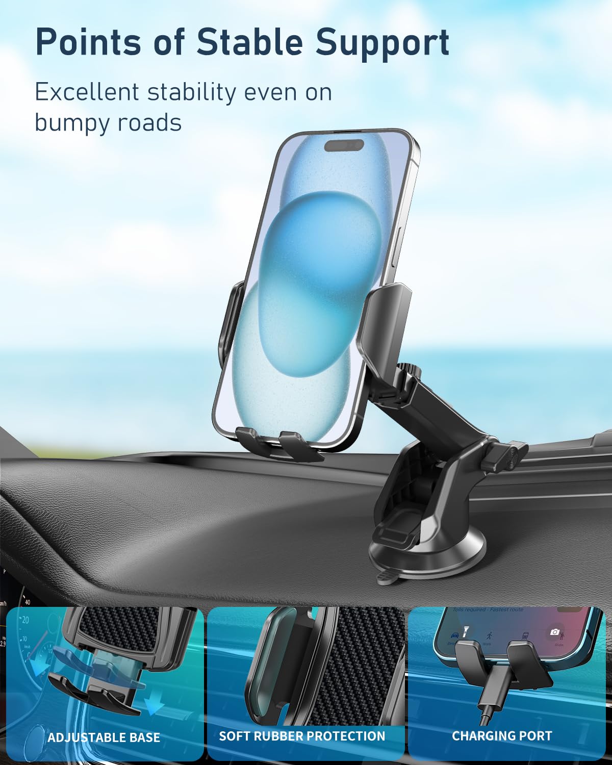 Hoppac Porta Cellulare Auto, Supporto Telefono Auto Universale Ventosa per Cruscotto e Parabrezza, Rotazione 360 Gradi e Rilascio Rapido, per Smartphone 4-7 in
