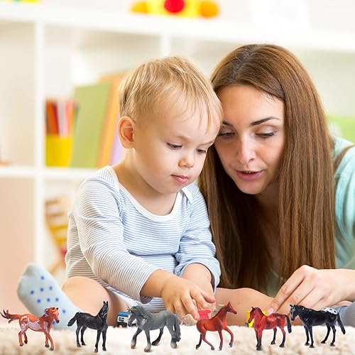 Miniatura 7 de Chalyna Juego de 12 figuras de caballo pequeño de 2 a 3 pulgadas, figuras de potro pequeño de poni de plástico, mini juguete de animales de granja
