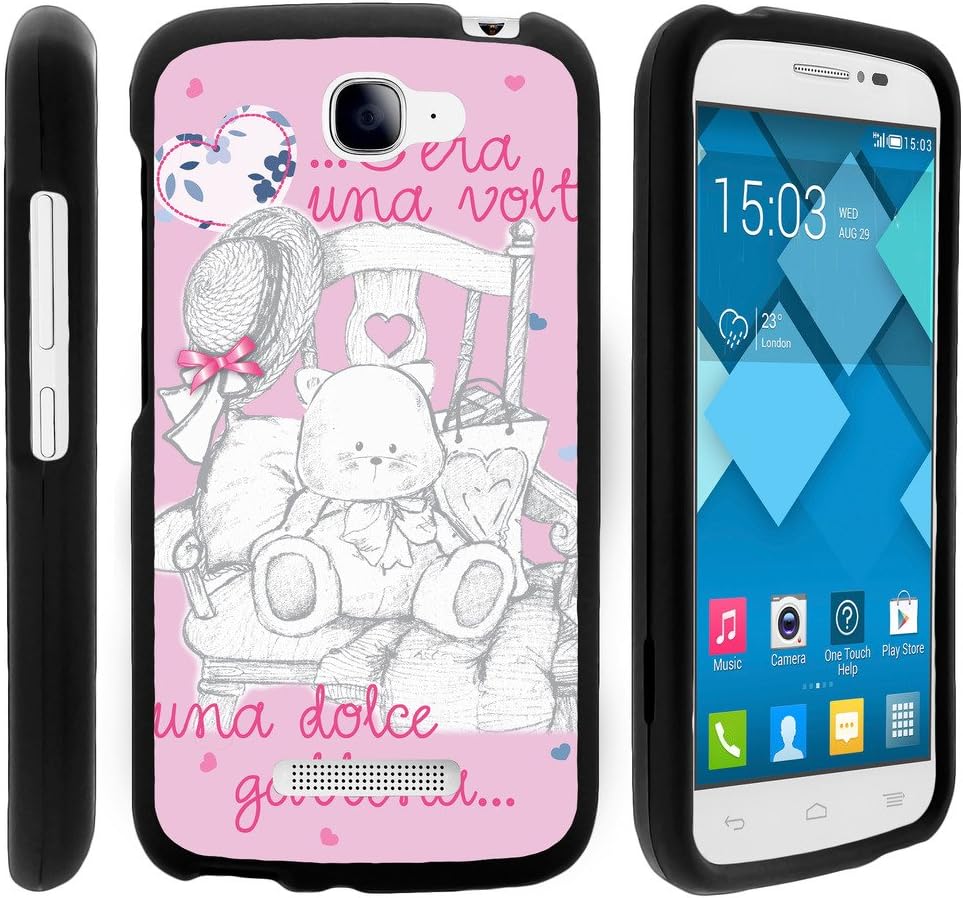 Snap On Case for Alcatel One Touch Fierce 2 7040T , Slim Fit Snug Rubberized Custom Unique Image Cover Shell Black with Designs Pop Icon A564C By TurtleArmor | 2 in 1 Combo Includes Clear Screen Protector and Case - Pink Teddy Bear