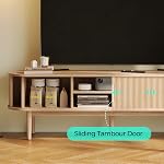 LINSY HOME TV Stand for 65" TV, Mid-Century Modern 58" Entertainment Center with Sliding Tambour Door and Storage Cabinet, Cruved TV Media Console Table for Living Room, Bedroom, Oak