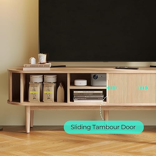 Miniatura 4 de LINSY HOME Soporte de TV para TV de 65 pulgadas, moderno centro de entretenimiento de 58 pulgadas de mediados de siglo con puerta corredera de