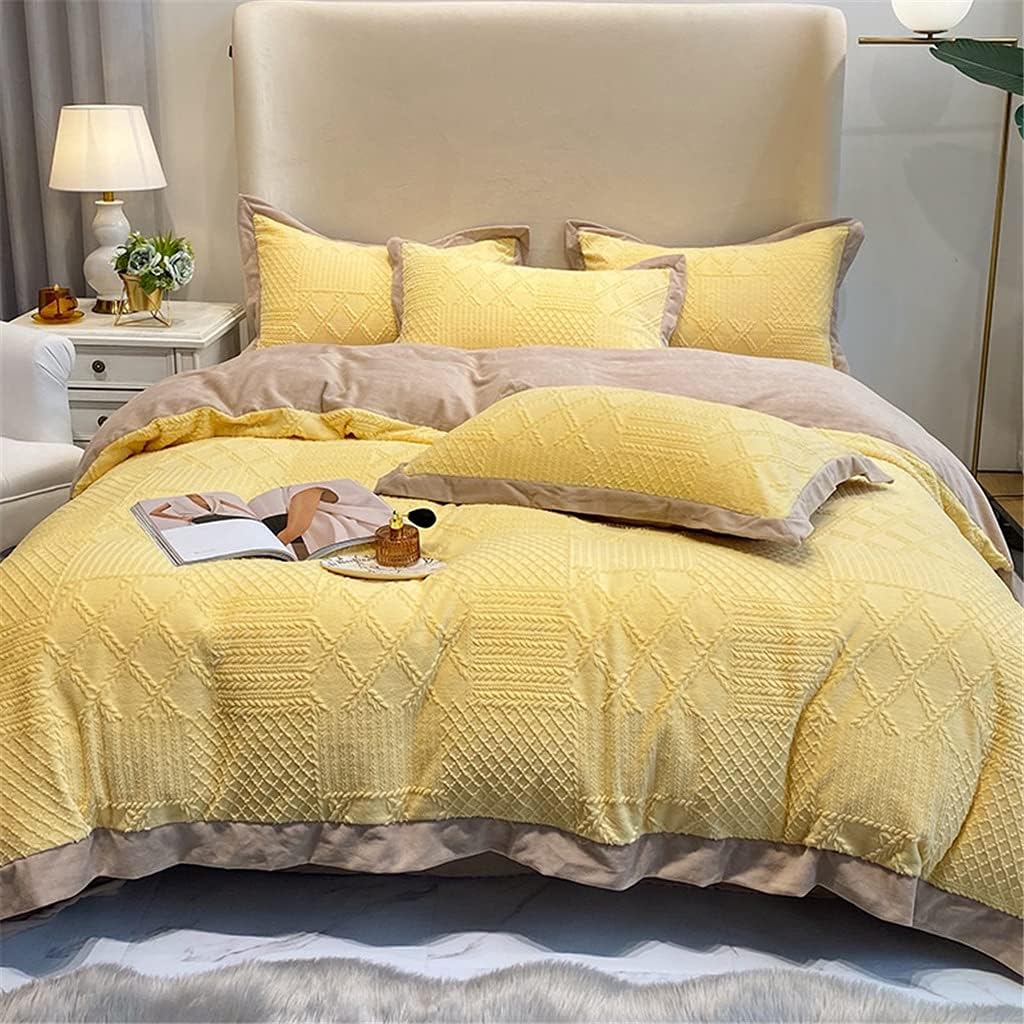 Autumn and Winter Velvet Plus Velvet Thickened Warm Coral Velvet Four-Piece Single Super Soft Duvet Cover Double Bed Home (Colour: C Size: 1.5 m) (C 1.5 m)
