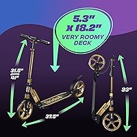 Vista 5 de Skidee Adult & Teen Scooter Adjustable Height, Folding, Large Wheels, Lightweight, Durable, Anti-Shock Suspension, Up to 220 lbs