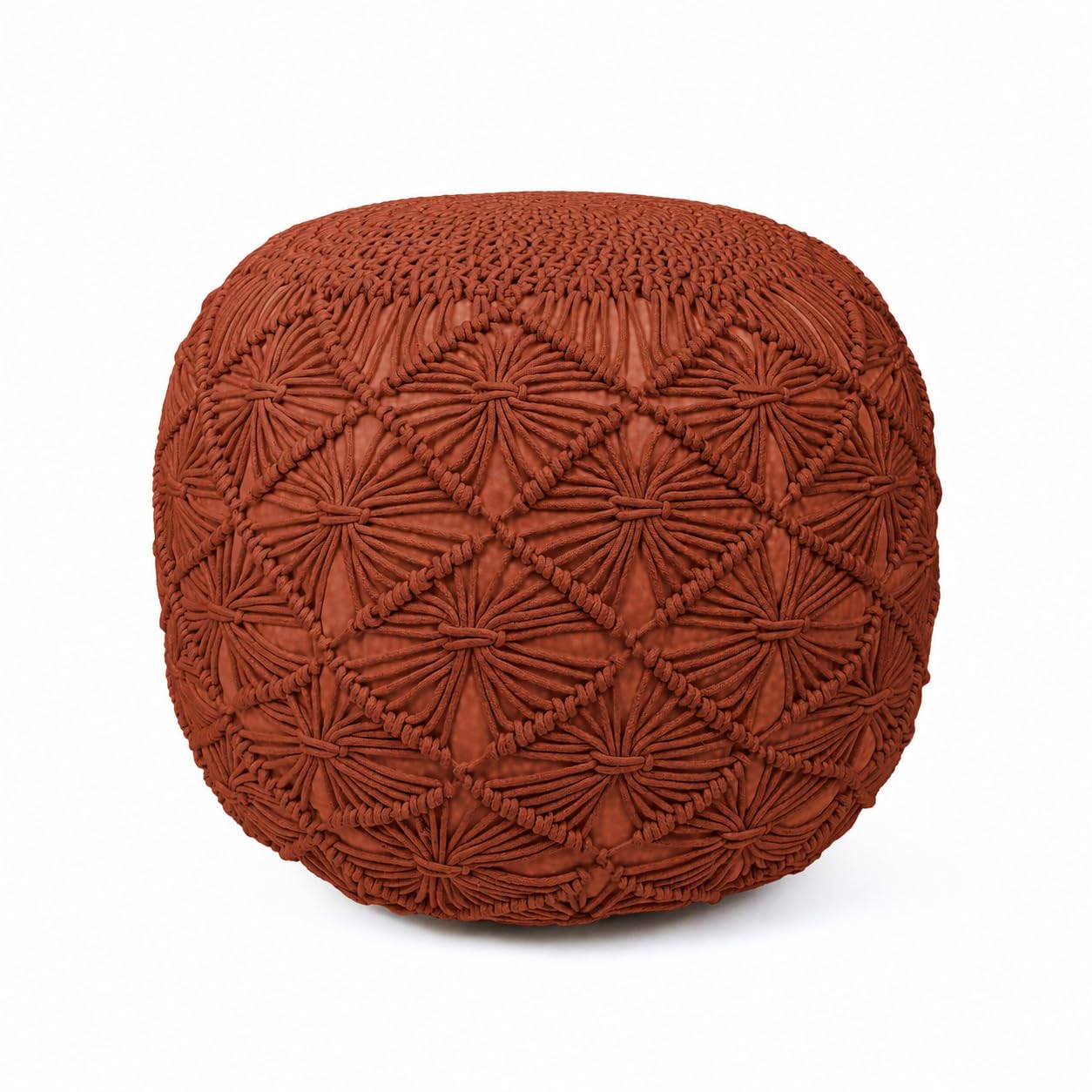 Cotton Macrame Pouf Ottoman 20x20x14 Orange Handwoven Dori Footrest Stool