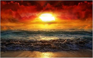 Potooart Sunset Sea Tide Poster Canvas Painting Nature Scenery Print Painting Photography Landscape Wall Art Modern Decorative Painting Home Decor Sunset Sea Tide, 90cm*60cm