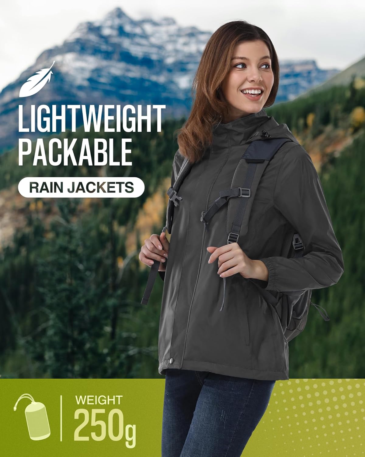 33,000ft Women's Rain Jacket Waterproof Lightweight Packable Raincoat with Hood for Golf Hiking Travel Windbreaker - Image 2