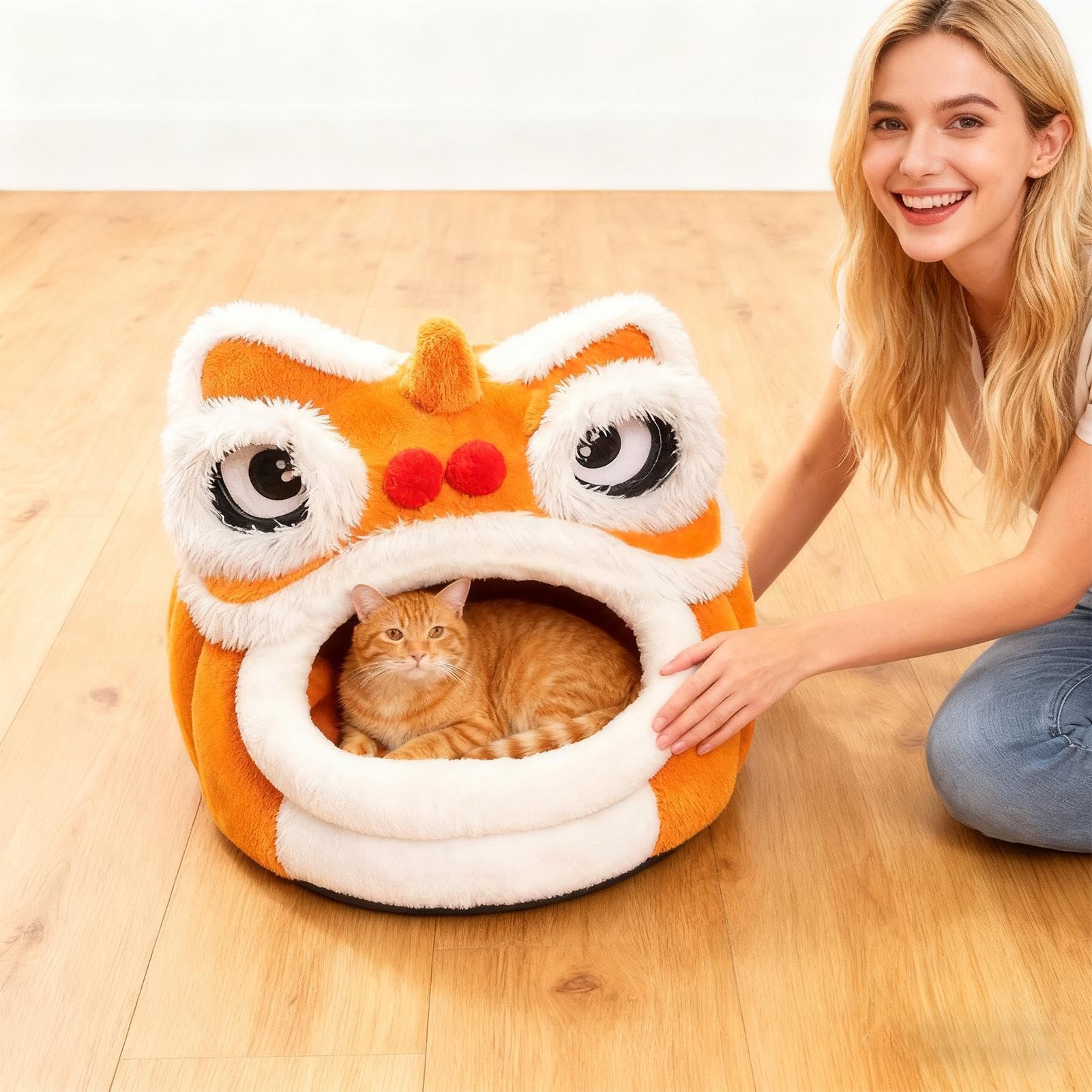 Cama Cueva para Gatos De Casa Cómodo En Forma De León | Cama Cálida para Gatitos de Interior Para En Exterior Y Invierno, Para Dormir Al Aire Libre, En Hogar, Viajes, Dormitorio Y