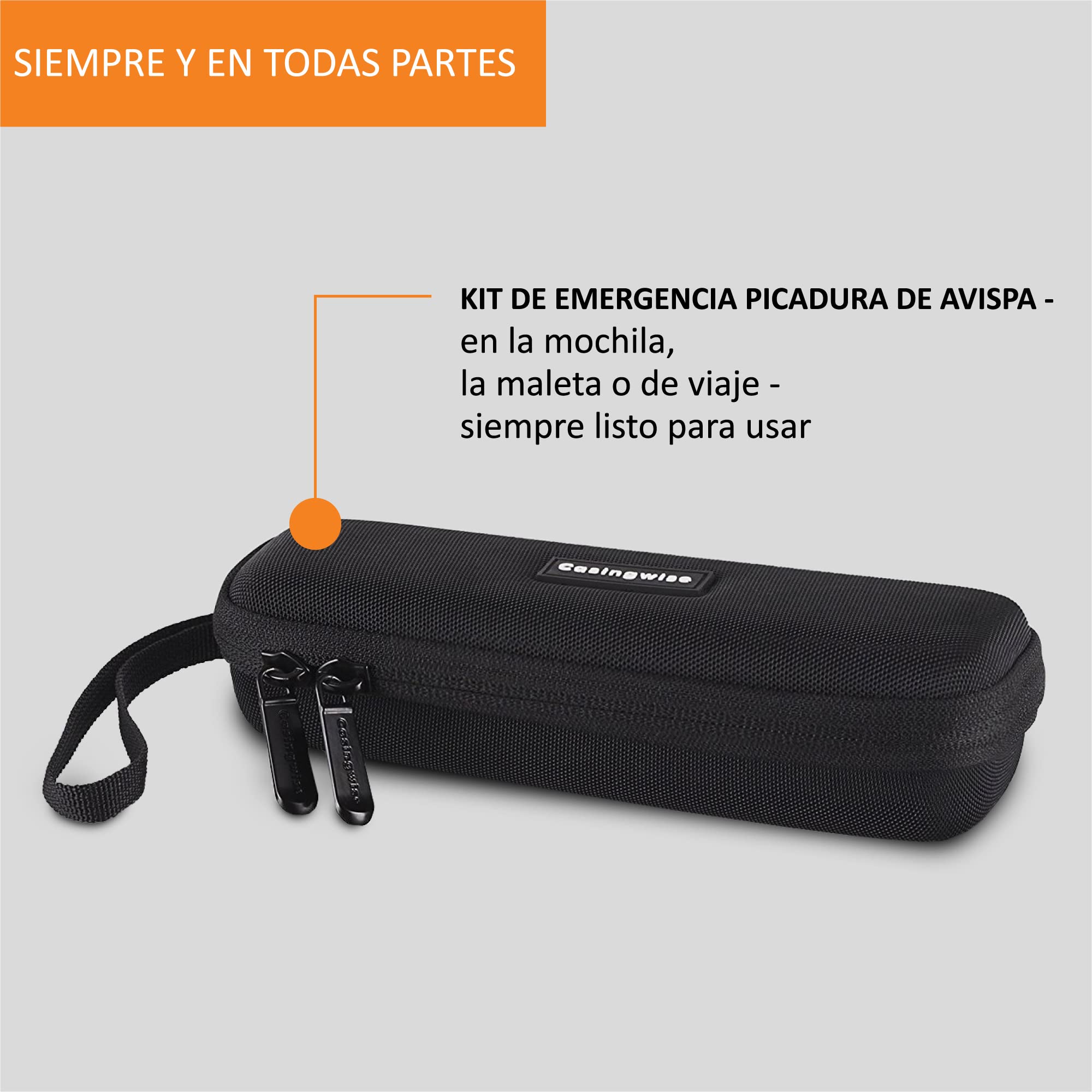 Funda para Bite Away con compartimento de red para baterías de curandero, tiritas y accesorios/práctica funda de viaje para mordida/funda con asa de espuma y microfibra