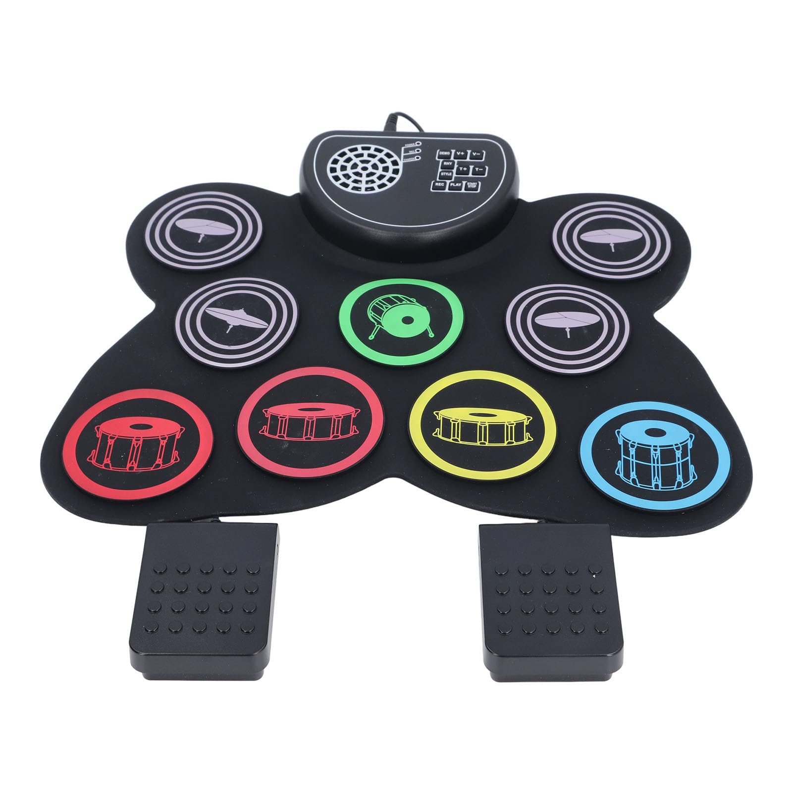 E-Drum-Set, Farbenfrohes, Tragbares, Aufrollbares Übungs-Drum-Pad mit Fußpedal und Drumsticks