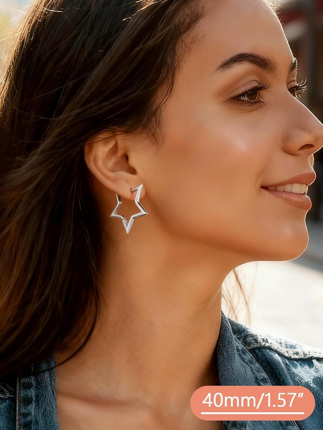 FaithHeart Star Hoop Earrings for Women Hypoallergenic, Silver/Black/14K Gold Plated Hoop Earrings for Women Hypoallergenic Lightweight Star Earring Fashion Cute Jewelry, 20/30/40/50/60mm - Image 2